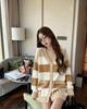Trendy European Knit Cardigan: High-Quality Autumn/Winter New Arrival with Letter Jacquard and Striped Color Block Design