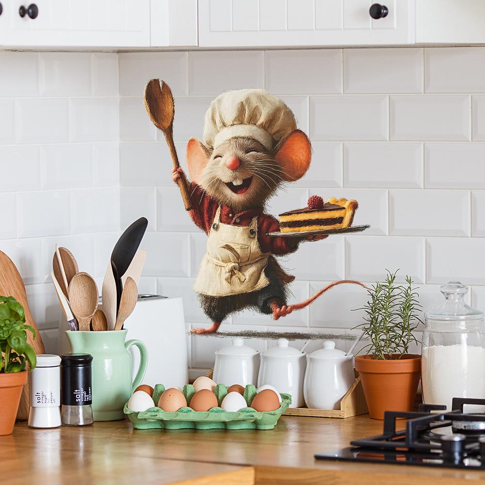 Christmas Atmosphere Decoration Cartoon Cute Mouse Kitchen and Dining Room Background Decoration Wall Stickers