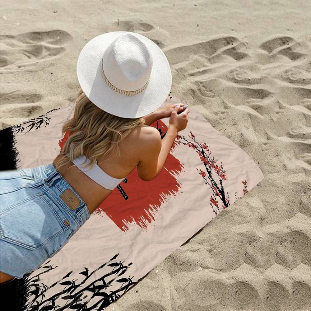 Anime Japan Retro Samurai Microfiber Printed Beach Towel Mountain Climbing Yoga Beach Swimming Running Absorbent Soft Towel