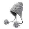 Autumn Winter Fur Ball Ear Protection Knitted Hat Cold-Proof Warm Big Head Wool Hat
