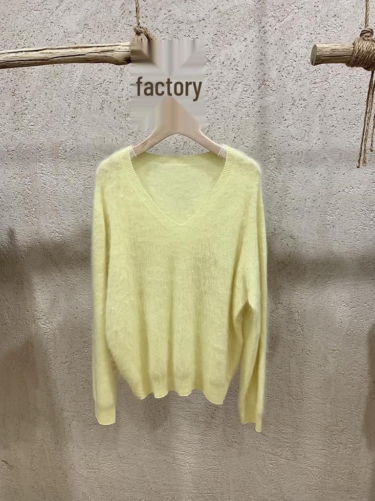 Women’s High-End Plush Wool-Cashmere V-Neck Sweater - Seamless, Soft, Stitched Knit Top