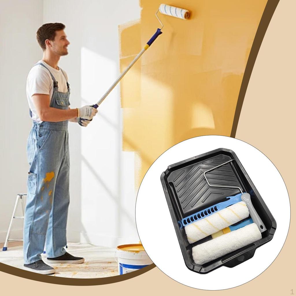 3 Pieces Paint Roller Kit Includes Frame Brush Cover Stirring Rod Tray Portable