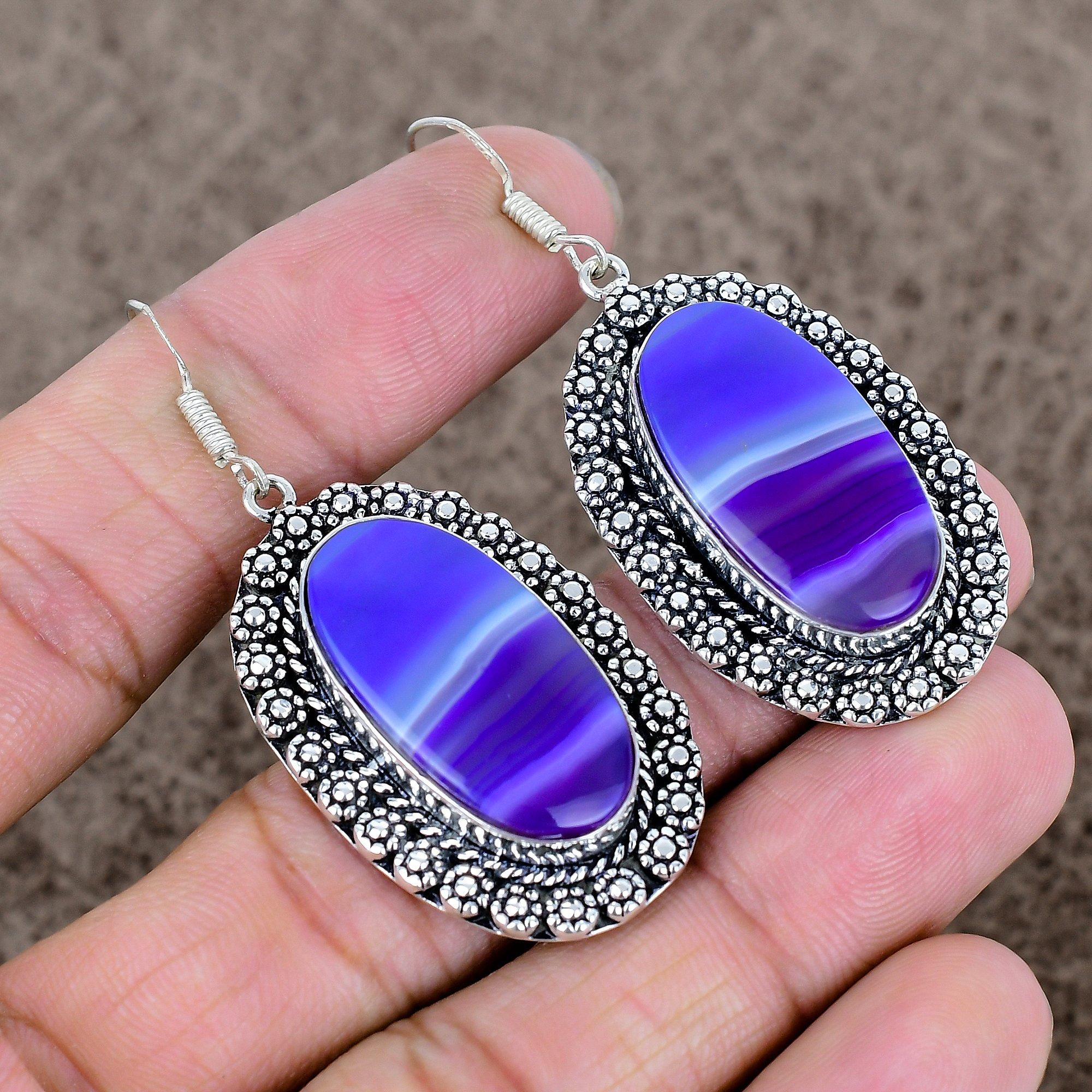 

Purple Lace Agate Gemstone 925 Sterling Silver Jewelry Earring 2.29 KKG-698