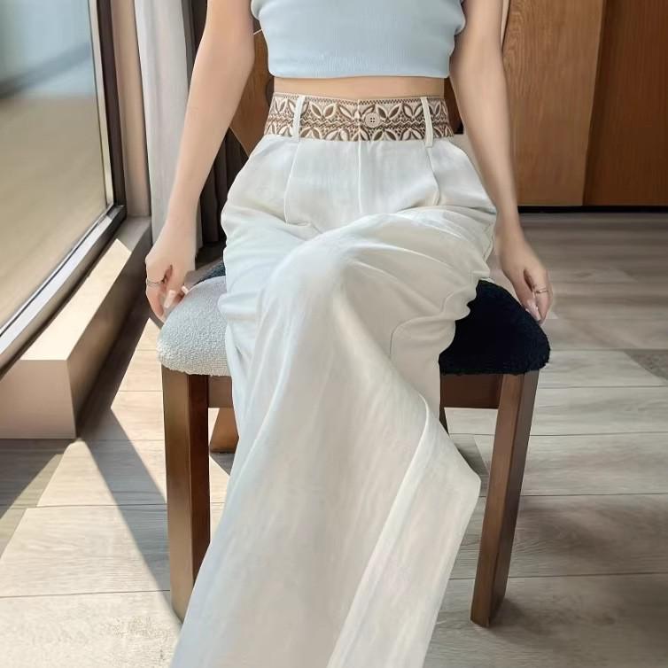 

2025 Elegant High-Waisted Wide-Leg Ice Silk Pants Extra Large бежевый