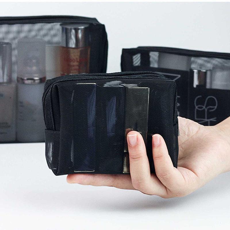 3-teiliges Set Netz-Make-up-Tasche, Ins-Stil Kosmetik-Organizer für Damen, Tragbare Mini-Reise-Kulturbeutel für Lippenstift & Kosmetik