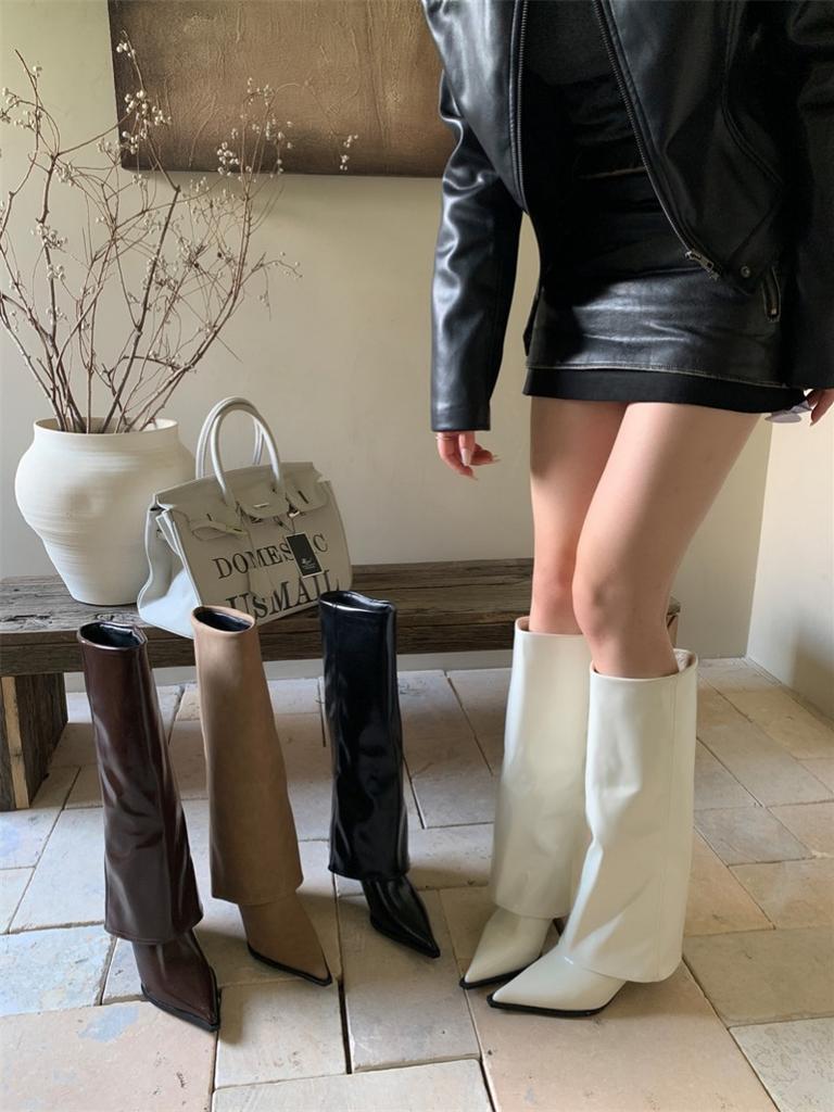 High-heeled Pointed Brown Maillard Trousers Medium Boots Women's Shoes 2025 New Spring and Autumn Winter Long Tube Knight Boots