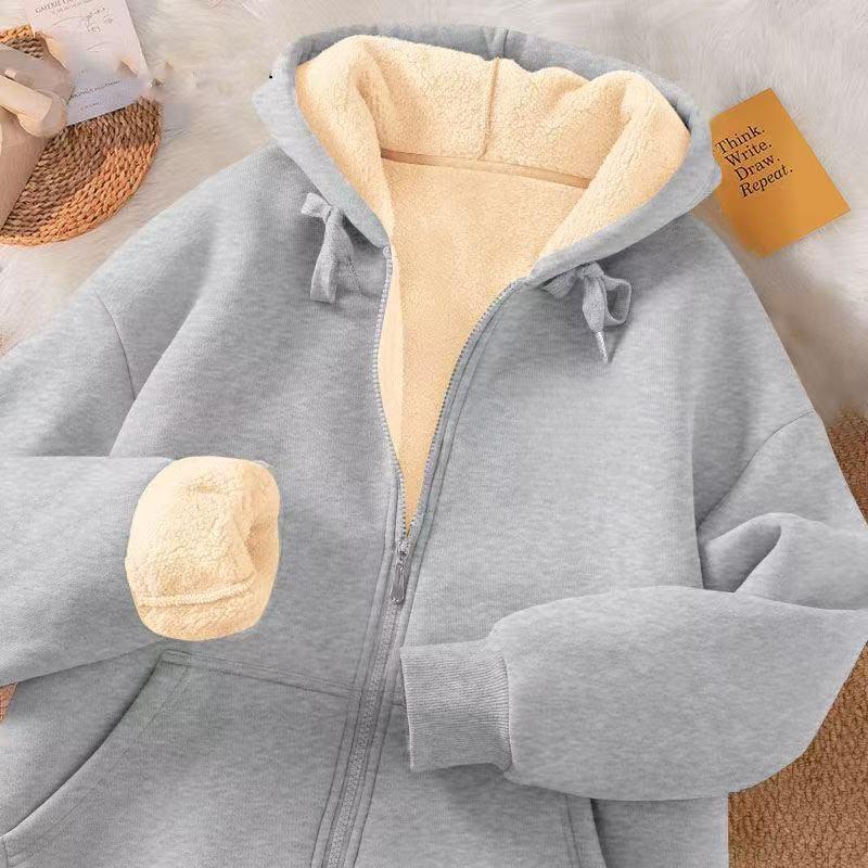 Men's Winter Lambswool Hoodie with Zipper and Thick Velvet Lining