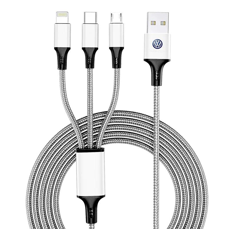 For Volkswagen New Car 3 In 1 Fast Charging Cord For iPhone Huawei USB Type C For Volkswagen VW GTI Rline R Polo Golf MK8 Passat