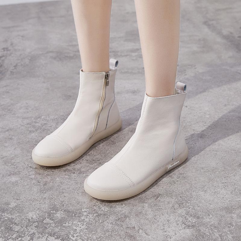 Short boots women's 2025 autumn and winter cowhide beef tendon Martin boots high top shoes side zipper bare boots comfortable versatile casual fashion