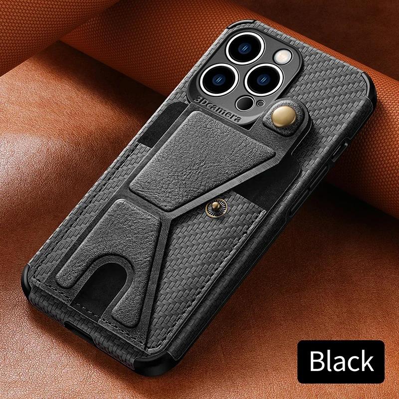 Carbon Fiber Leather Case For Xiaomi 15 14T Poco X6 X5 Redmi 14C 13C 12C Redmi Note 13 Pro Plus 11 11S Card Holder Phone Cover