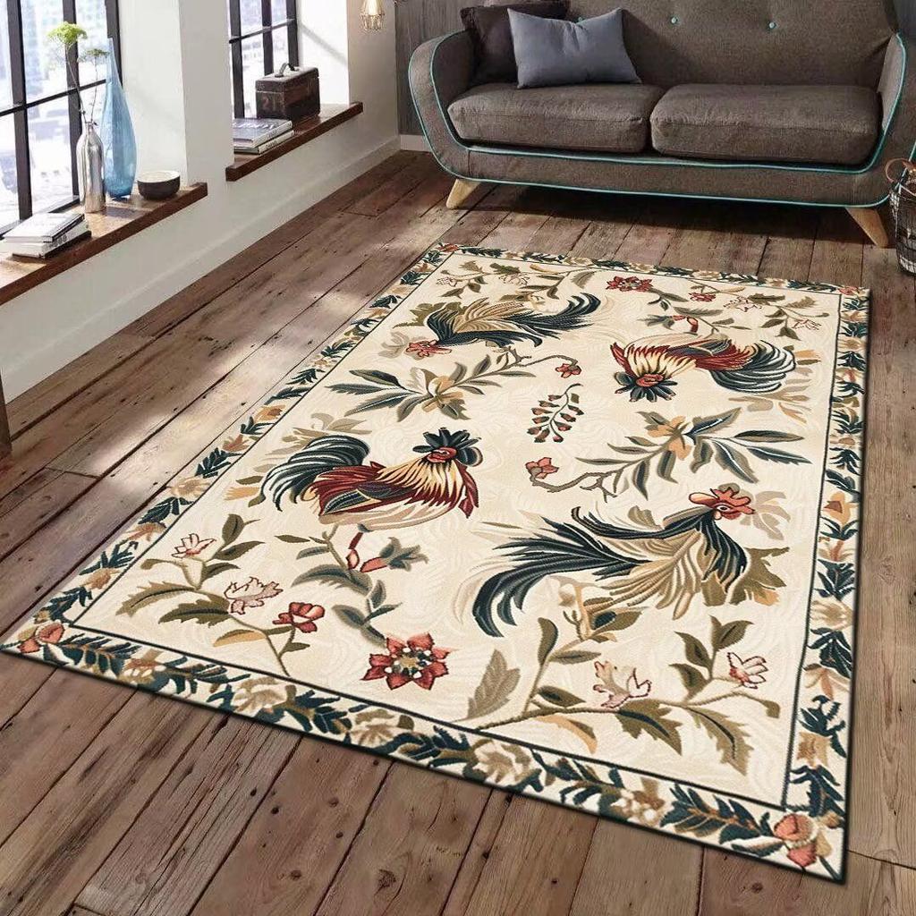 Living Room Decoration Large Carpet Vintage Rooster Print Carpet Wooden House Sofa Winter Warm and Non Slip Foot Pad