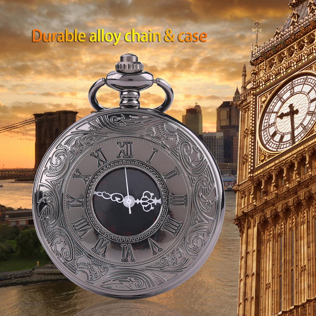 Classical Quartz Analog Alloy Pocket Watch Necklace Pendant with Chain