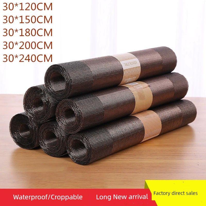 

European Style Waterproof Tea Mat Table Dining Fabric Table Runner Chinese Style Long Tea Table Cloth Tea Cloth Japanese Zen Heat Insulation Creative Dark brown(Tea Table Runner) 30*120cm