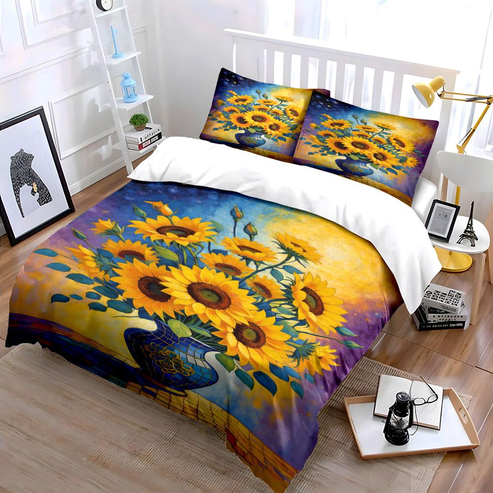 Sunflowers in mosaic vase. Bedding sets Duvet cover sets Duvet covers Pillowcases(1* Duvet Cover 2* Pillowcases without duvet insert)