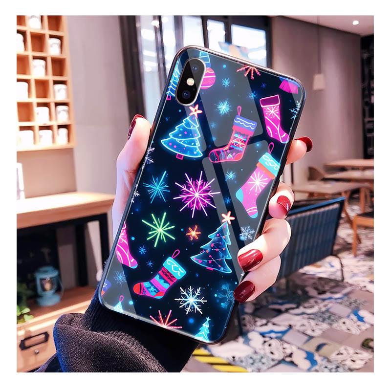 Glass Phone Case For iPhone 17 Pro Max Air 17 16 15 14 13 Pro Max 15 16 Pro 15Plus Christmas Tree Light