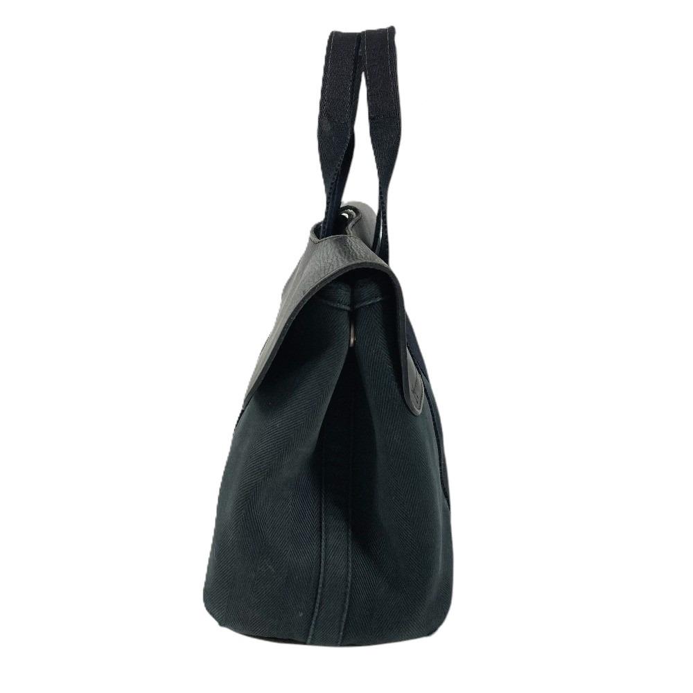 HERMES Valparaiso PM Tote Bag Flap Bag Hand Bag cotton / Leather Black