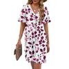 Women's Summer Floral Print Dress Pleated Short Sleeve V-Neck Pocket Casual Dress