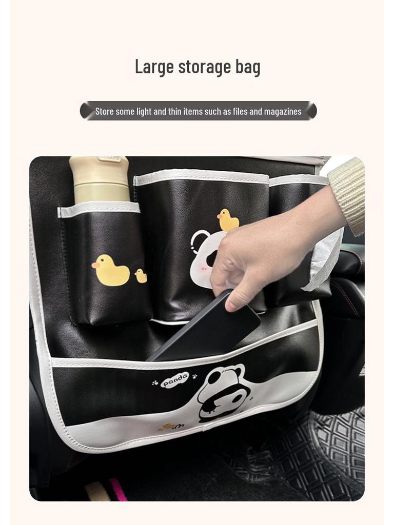 Panda Car Organizer: Multifunctional Hanging Storage, Cute Cartoon Interior Protective Pad