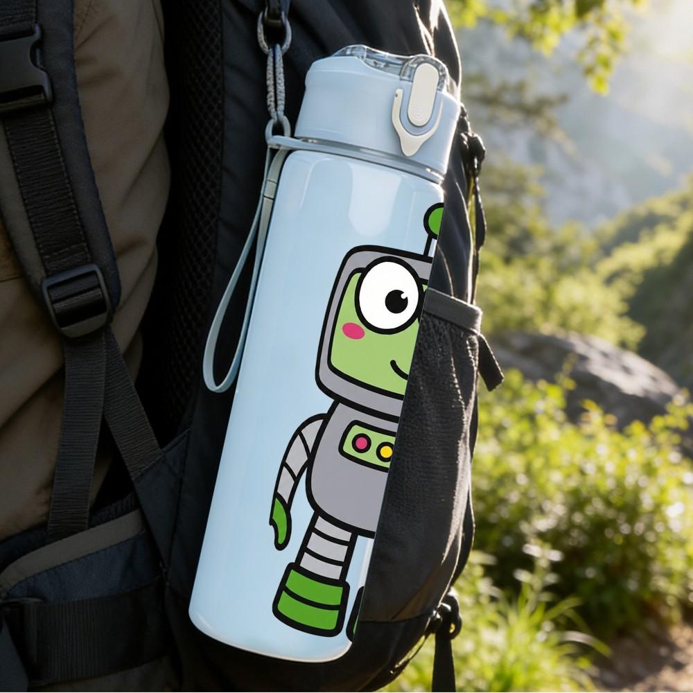 1PC Funny Green Space Robot 750ml Color Plastic Sports Water Bottle Leakproof Flip Straw Lid Suitable for Sports Office Home Use