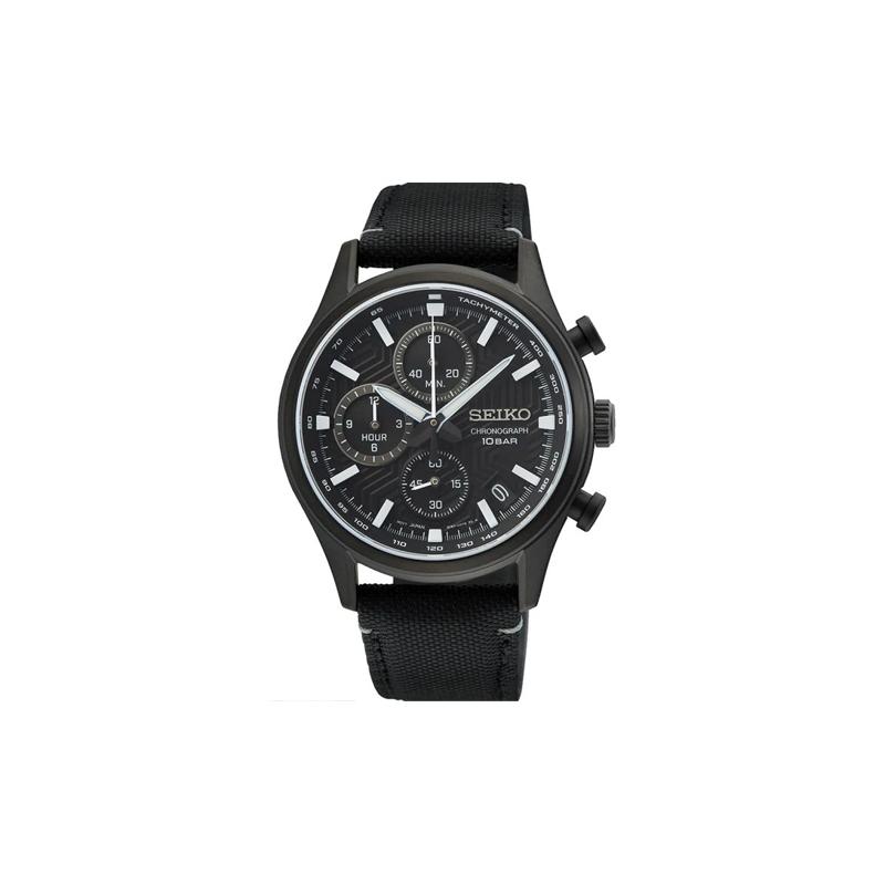 

SEIKO 100 meters waterproof depth casual Quartz nylon strap men s watch black dial SSB421P чорний