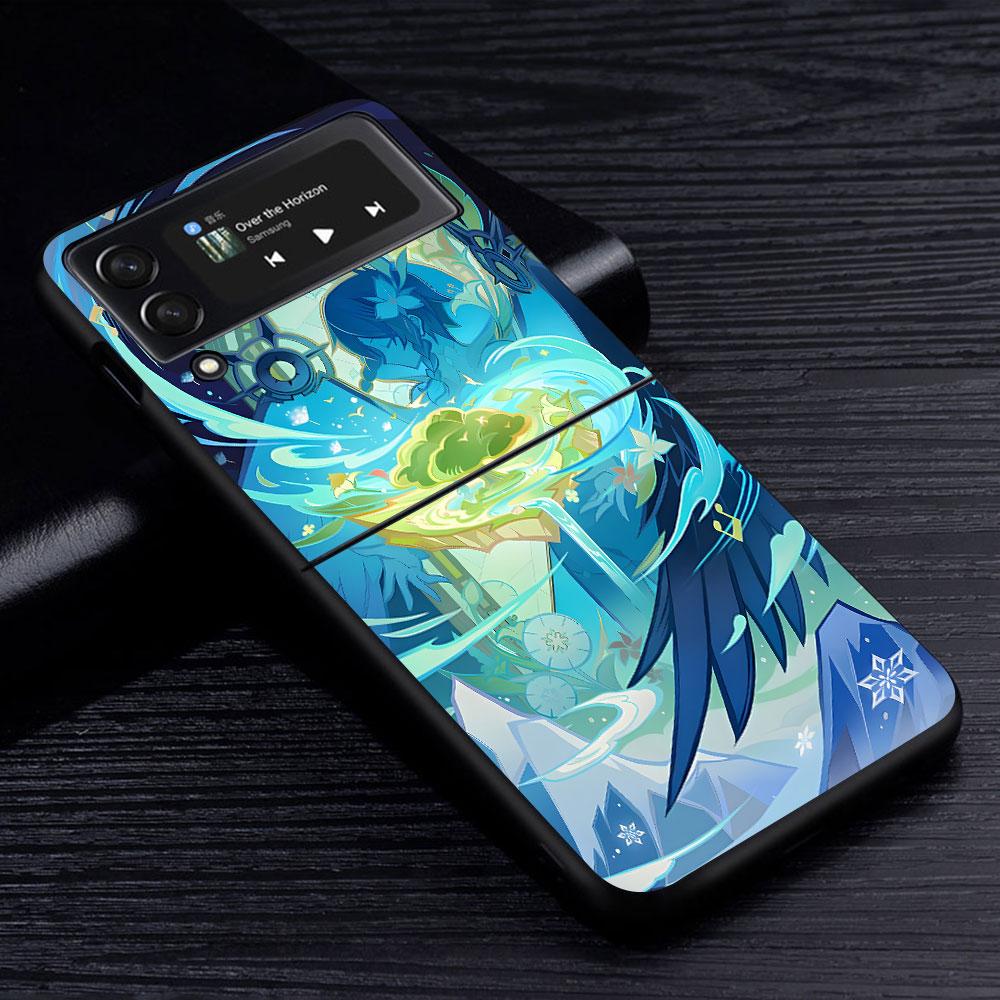 Barbatos Genshin Impact Case for Samsung Galaxy Z Flip4 Flip3 5G PC Hard Cell Phone Shell Z Flip 4 3 Black Zflip4 Zflip3 Cover