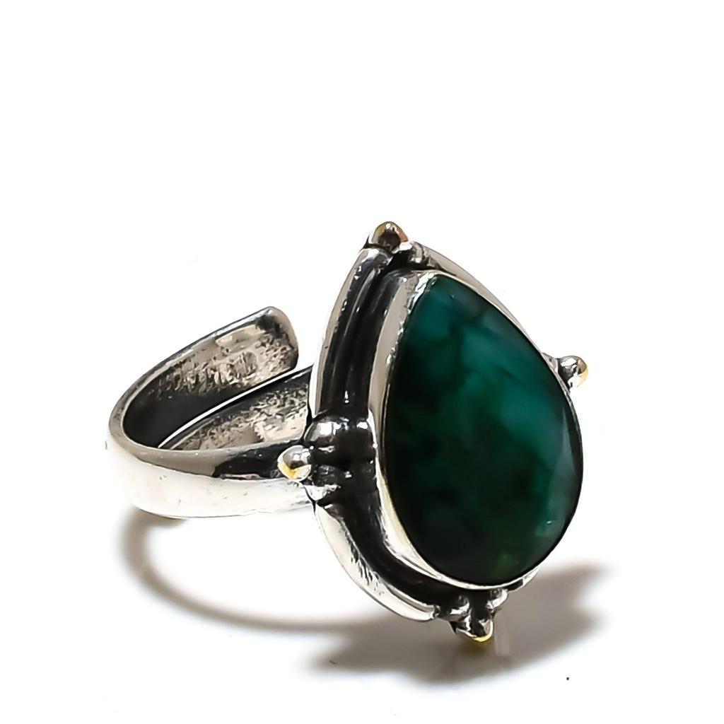 Emerald Gemstone Adjustable 925 Sterling Silver Ring - Fits US Sizes 6 To 10 - Handmade Boho Jewelry for Women & Men, Valentine Gifts
