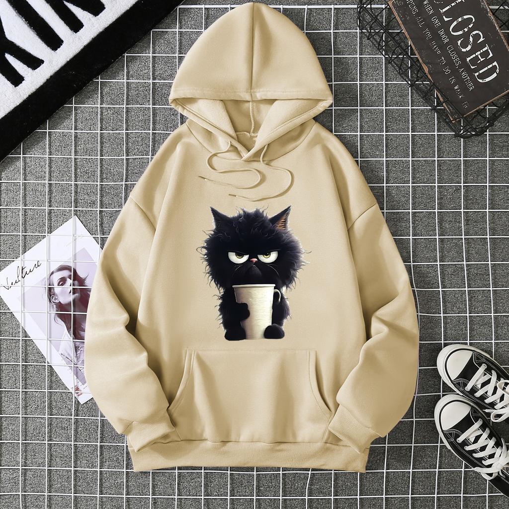 Hot-selling ribbed bottom pendulum sweater European and American animal cat print sweatshirt special couple jumper