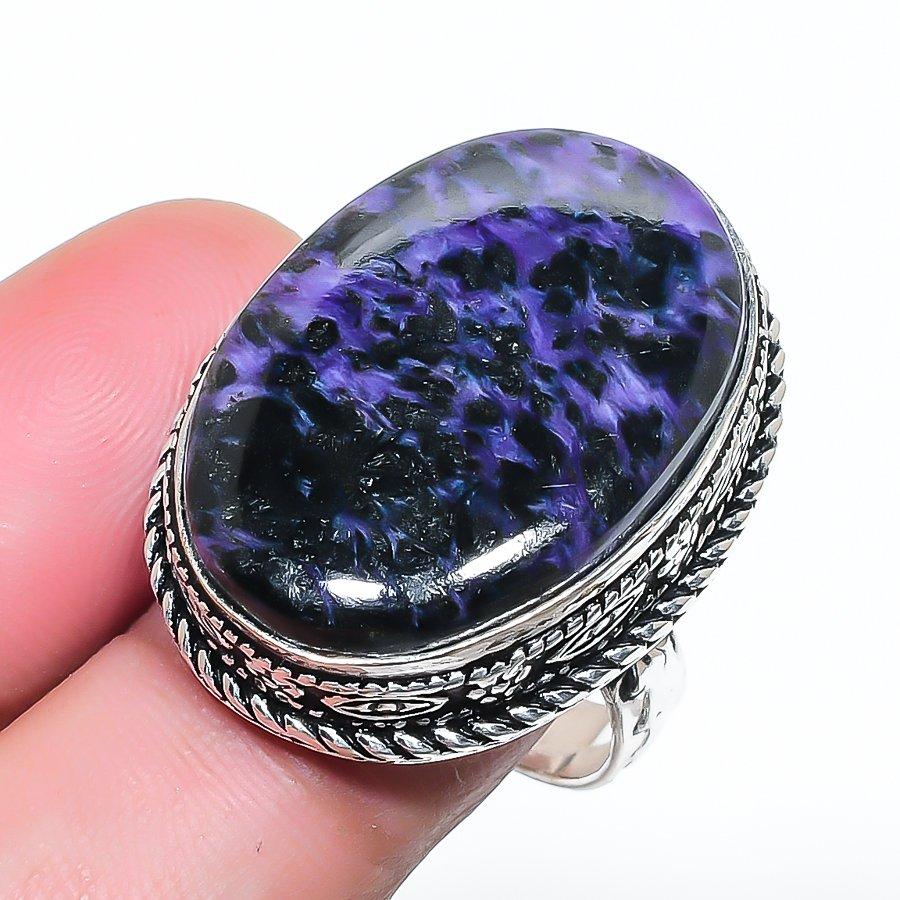 Natural Russian Charoite Gemstone 925 Sterling Silver Jewelry Ring Size 7 AR-17106
