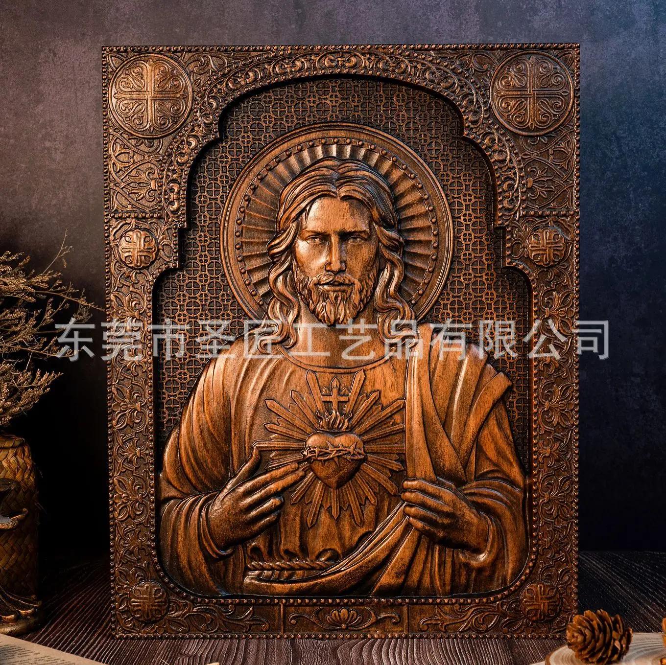 Sacred Heart of Jesus Catholic Jesus Statue, Religious Wooden Plaque, Wall Hanging, Church Room, Home and Decoration, Christmas 25X19.8 X1.8CM