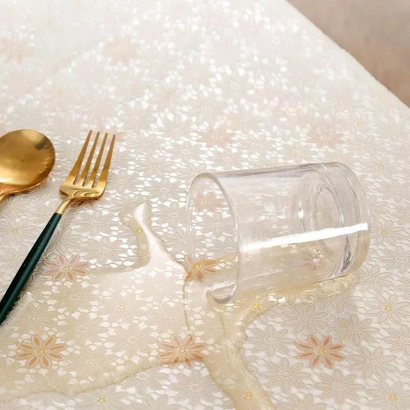 Waterproof Tablecloth Household Rectangular Oilproof PVC Plastic Tablecloth Golden Bronzing Printing Table Cover Table Mat Nappe