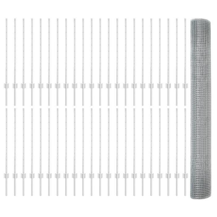VidaXL Clôture en Fil Soudé avec 88 Piquets Argent 1x100 m Acier 3336427