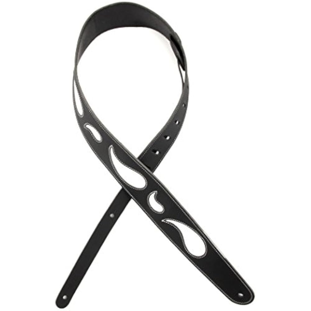 Planet Waves L25W1411 2.5-Inch Leather Guitar Strap, Paisley Window, Black with White by D'Addario