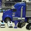 Carecoly Truck Police Vehicle Set - Diecast Car Set with Large Carrier - Alloy Toy Cars with Military Map - Blue
