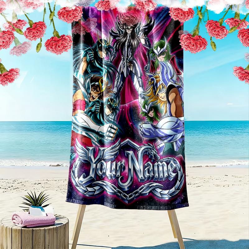 Name Custom Anime Saint seiya Print Beach Towel, Large Soft Quick Dry Towel for Beach Camping Swimming