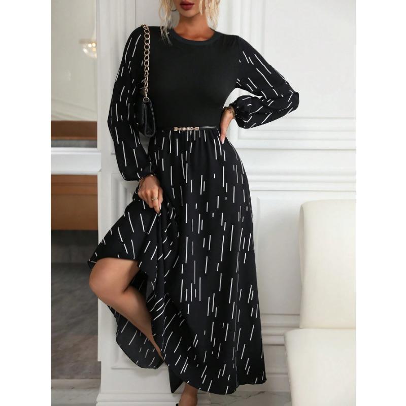 

Осенне-зимняя женская мода принтованное платье с круглым вырезом XXL