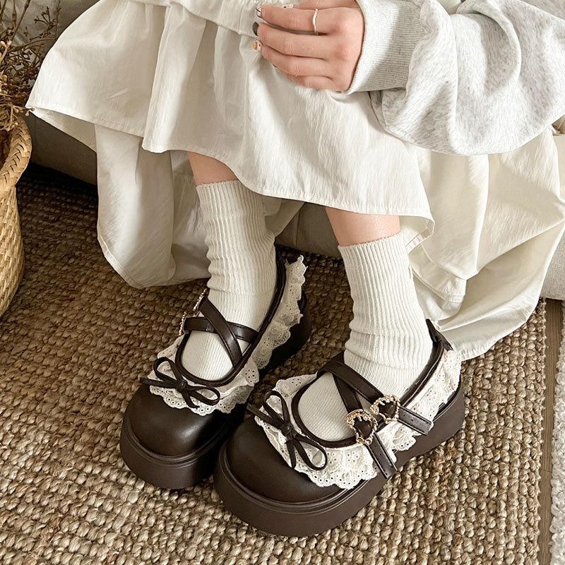 Plateau kleine Lederschuhe Damen Lolita Spitze Frühling neu Schleife vielseitiger Rock Mary Jane Einzelschuhe