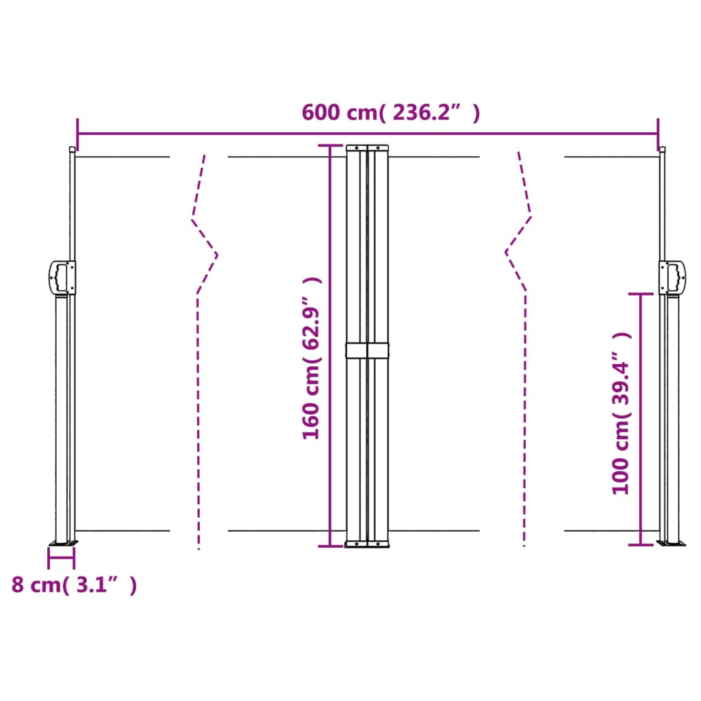 Retractable Side Awning Blue 160 x 600 cm