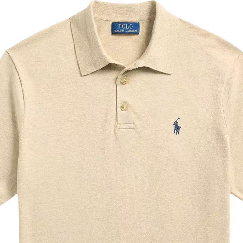 Polo Ralph Lauren Solid Color Pony Embroidered Straight Fit Short Sleeve Polo Shirt Men Tops Khaki 710950158-006