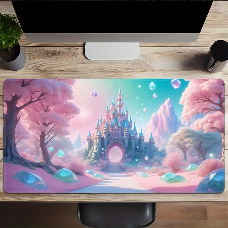 Fantasy Castle Pink Mouse Pad Large Rubber Base Antislip PC Desk Accessories Mousepad for Office Gamer Keyboard Mat Decor Rug