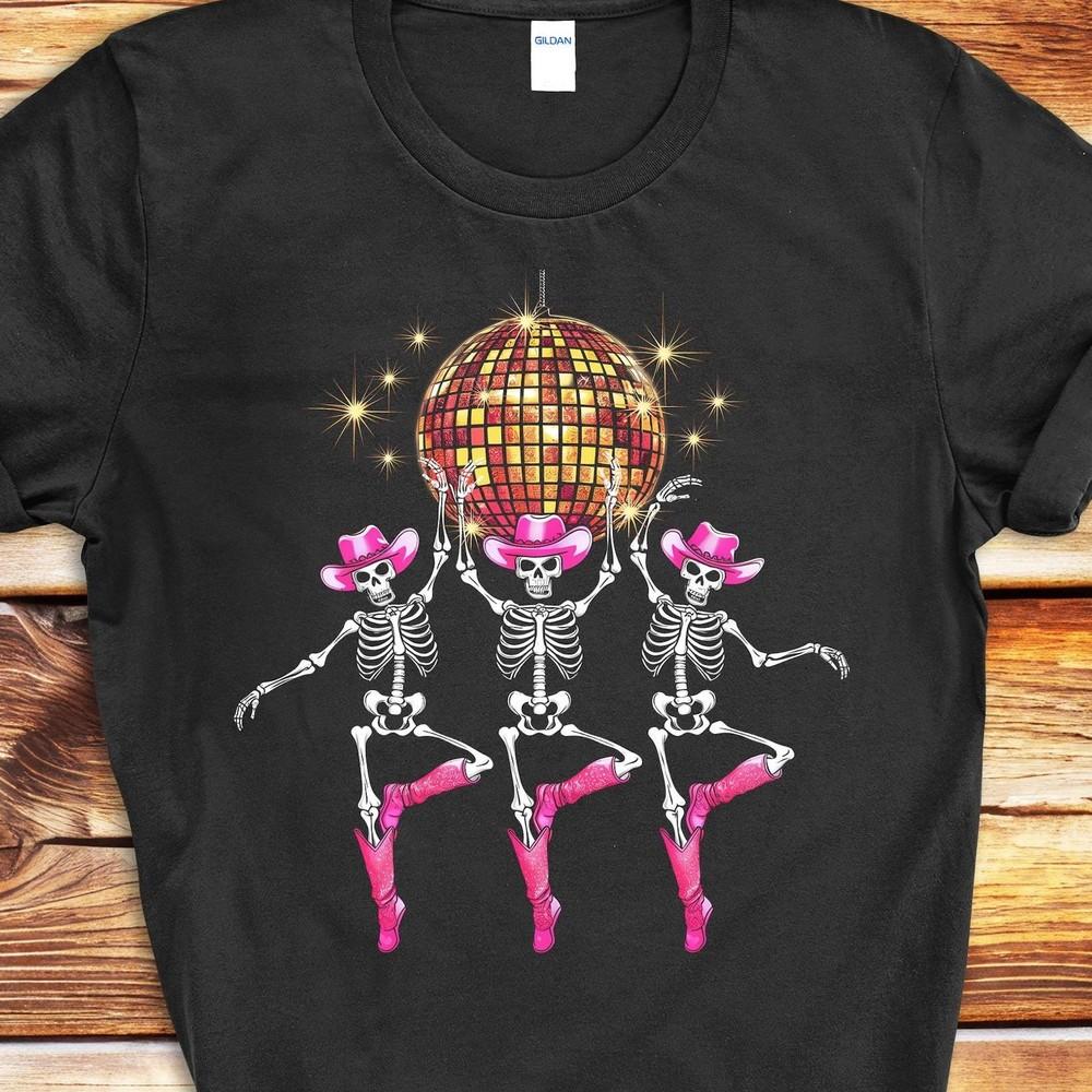Cowgirl Disco Skeleton Shirt - Funny Halloween Dancing Skeletons T-Shirt Unisex T-Shirt S