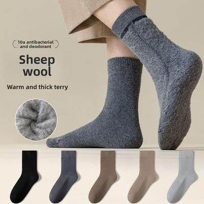 Wollsocken für Herren im Herbst und Winter, Verdickte und Frottee-Schlingen-Halbvadensocken für Herren, Warme Socken, Superdicke Fleece-Socken