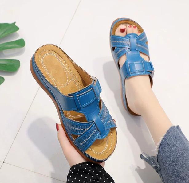 Mode 2024 Sommer Frauen Keil Sandalen Premium Orthopädische Offene spitze Sandalen Vintage Anti-slip Leder Casual Weibliche Plattform Retro Schuhe