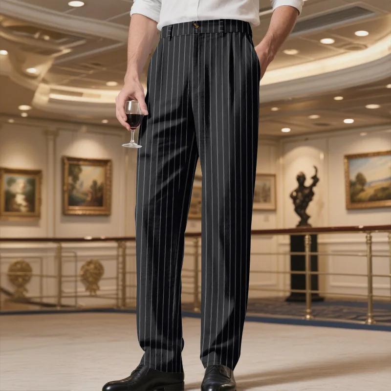 Loose Breathable Simple Striped Straight Suit Pants Spring and Autumn Linen Men's Casual Pants