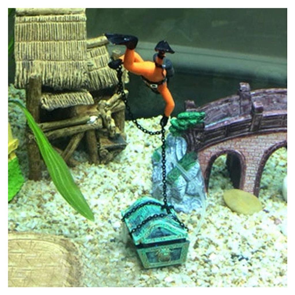 Good-2X Treasure Treasure Hunter Diver Decoration For Aquarium Fish Tank Orange