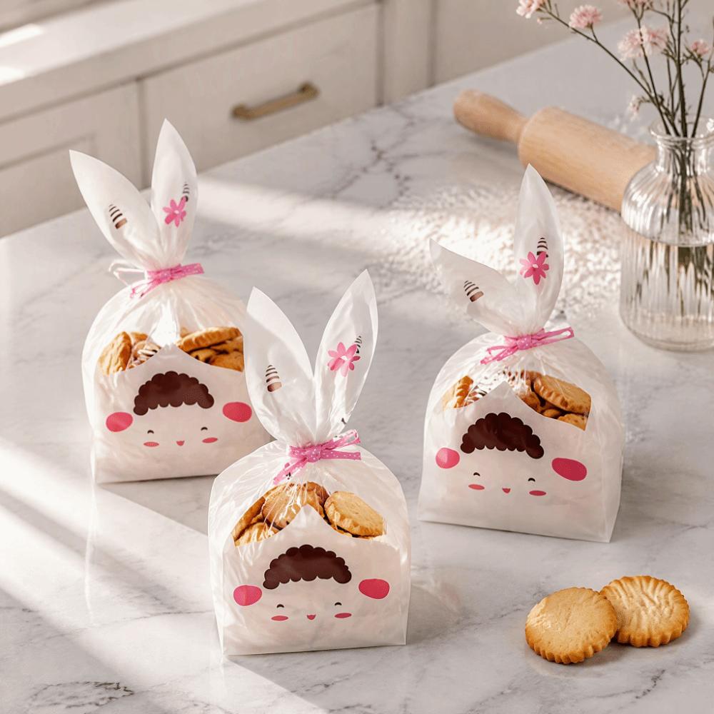 50PCS Bunny Sheep Mouse Print Treat Bags Long Ear Gift Packaging Bags  Easter Party Favor
