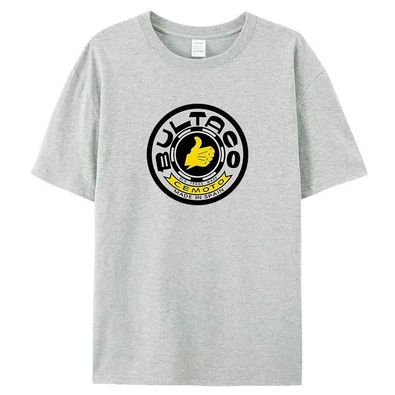 Men's Summer High Quality T Shirt Bultaco Cemoto Motorcycles Mens White Print Tee-Shirt Unisex Fashion Crew Neck T-shirt Black