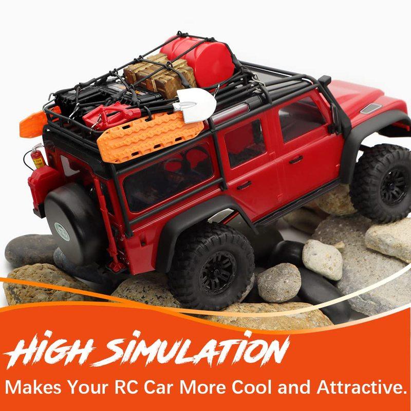 GLOBACT RC Crawler Car Parts Roof Decoration Luggage Net Recovery Board Toolbox Wood Box Shovel for 1/18 TRX4M 1/24 Axial SCX24