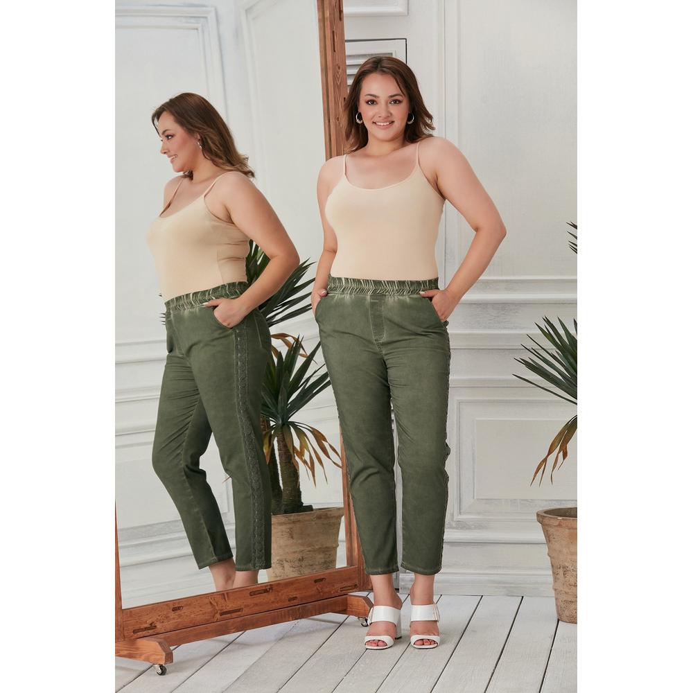 

Женские брюки большого размера Fierte Rg1709 с эластичной резинкой на талии и кружевной лентой сбоку XL бордовый