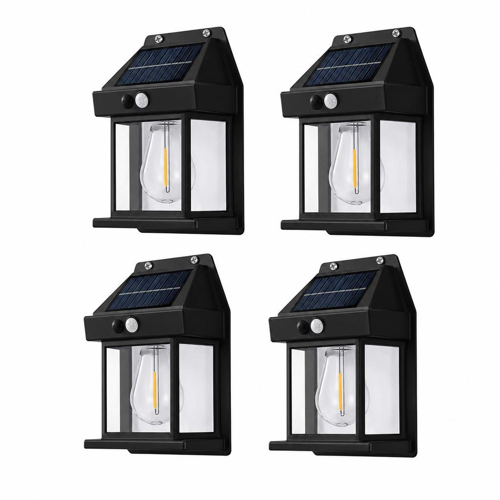 4PCS Solar Motion Sensor Wall Lights Outdoor Waterproof LED Garden Fence Patio Porch Balcony Warm White Security Lighting