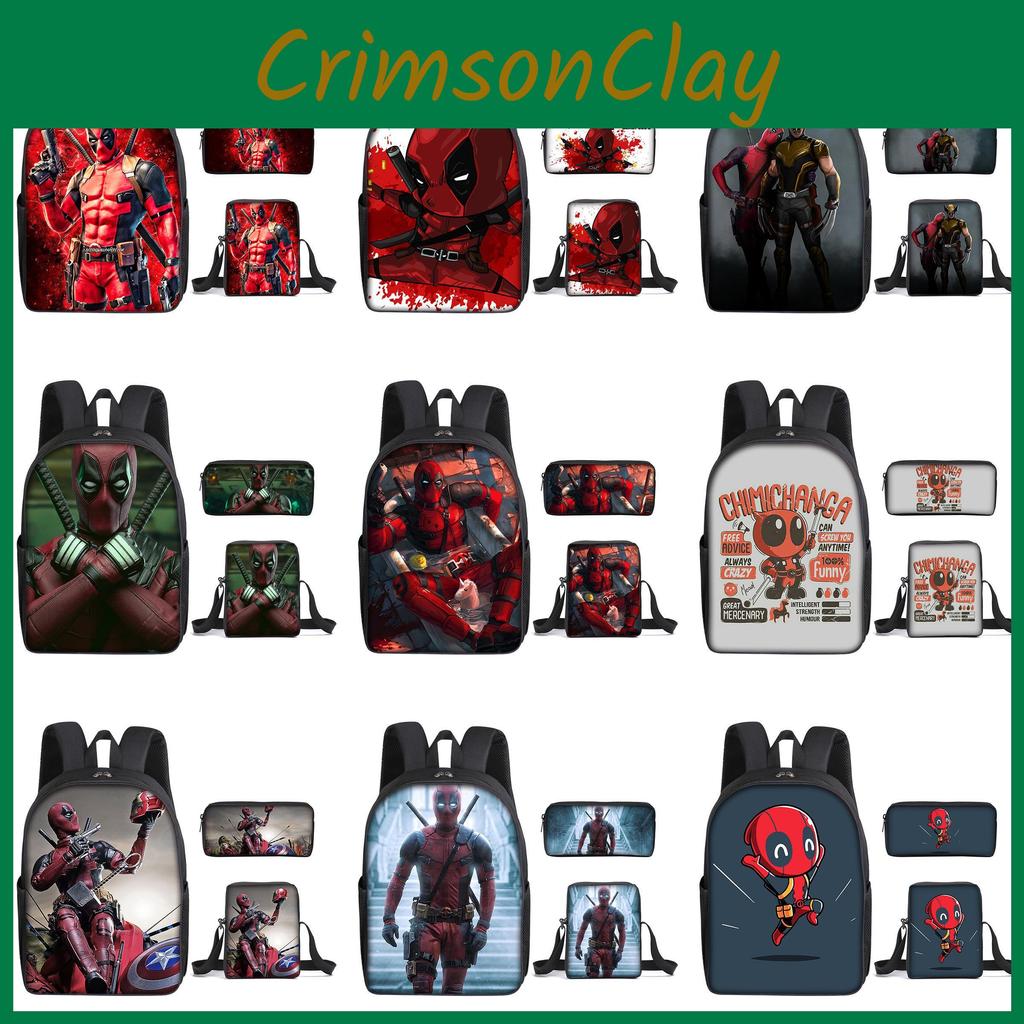 Deadpool 3pcs Student School Bag Backpack Lunch Bags Pencil Case Gifts Kids